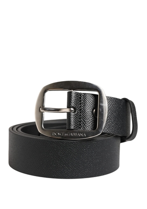 Dolce & Gabbana Black Calf Leather Silver Metal Buckle Belt - 115 cm / 46 Inches