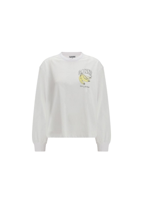 Ganni White Cotton Long Sleeve T-Shirt - L