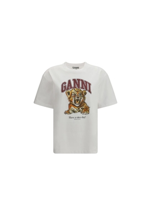 Ganni White Cotton T-Shirt - L