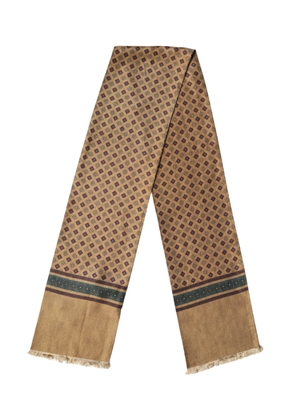 Dolce & Gabbana Brown Silk Geometric Pattern Fringe 132cm X 16cm Scarf