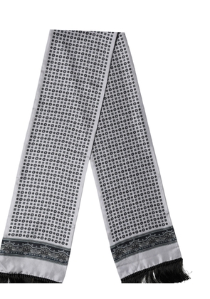 Dolce & Gabbana Grey Silk Geometric Print Pattern Fringe 140cm X 18cm Scarf