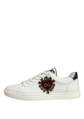 Dolce & Gabbana White Leather Sacred Heart Patch Sneakers Shoes - EU39.5/US6.5