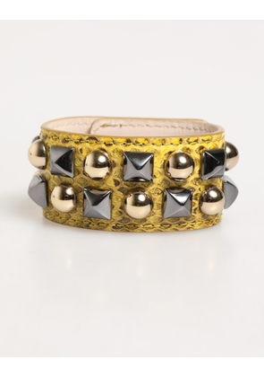 Dolce & Gabbana Yellow Leather Cuff Studded Embellished Bracelet - L