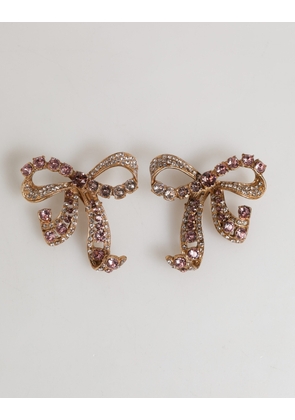 Dolce & Gabbana Gold Brass Pink Clear Crystal Bow Fiocchi Christmas  Earrings