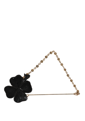 Dolce & Gabbana Black Gold Brass Crystal Chain Women Lapel Pin Brooch
