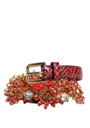 Dolce & Gabbana Red Leather Daisy Crystal Embellished Waist Belt - L