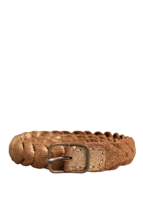 Ermanno Scervino Brown Leather Braided Metal Buckle Belt - 70 cm / 28 Inches