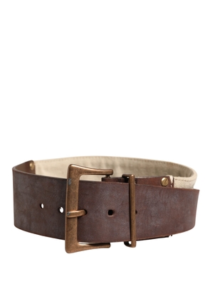 Ermanno Scervino Beige Brown Leather Canvas Metal Buckle Belt - 60 cm / 24 Inches