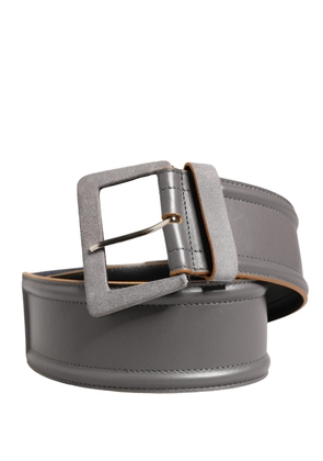 Patrizia Pepe Gray Genuine Leather Square Silver Metal Buckle Belt - 70 cm / 28 Inches
