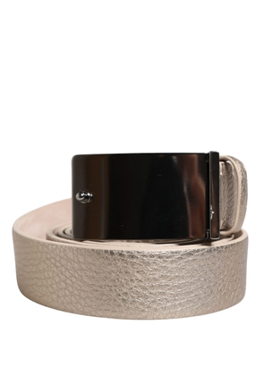Brunello Cucinelli Metallic Beige Leather Silver Metal Buckle Belt - 85 cm / 34 Inches