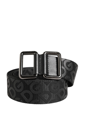 Dolce & Gabbana Black Logo Monogram Silver Metal Buckle Belt - 100 cm / 40 Inches