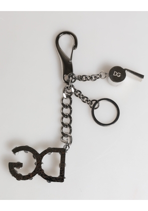 Dolce & Gabbana Silver Brass Metal DG Logo Crystal Ring Keyring Keychain