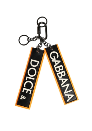 Dolce & Gabbana Black White Leather Nylon Logo Ring Keyring Keychain