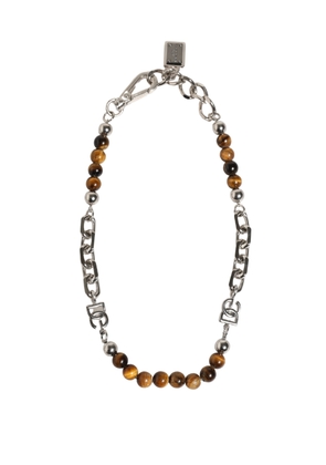 Dolce & Gabbana Silver Tone Brass Chain Beaded Gem DG Logo Bracelet