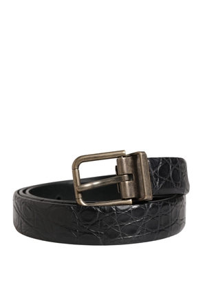 Dolce & Gabbana Men Black Exotic Leather Metal Buckle Belt - 85 cm / 34 Inches