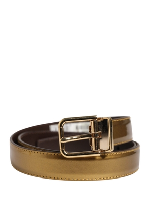 Dolce & Gabbana Men Gold Classic Leather Metal Buckle Belt - 85 cm / 34 Inches