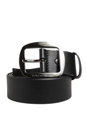 Dolce & Gabbana Men Black Leather Classic Metal Buckle Belt - 115 cm / 46 Inches