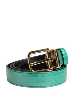 Dolce & Gabbana Men Green Classic Leather Metal Buckle Belt - 85 cm / 34 Inches