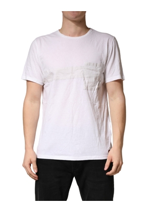 Bottega Veneta White 100% Cotton Plain Round Neck Men Shirt T-shirt - L