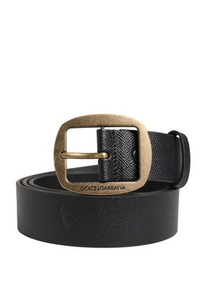 Dolce & Gabbana Men Black Classic Leather Metal Buckle Belt - 115 cm / 46 Inches