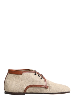 Dolce & Gabbana Beige Canvas Lace-Up Men Dress Derby Shoes - EU44/US11