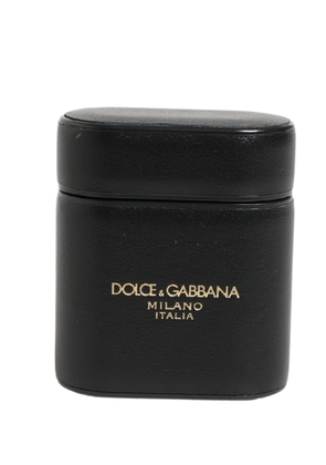 Dolce & Gabbana Black Calf Leather Logo Print Flip Holder Airpods Case