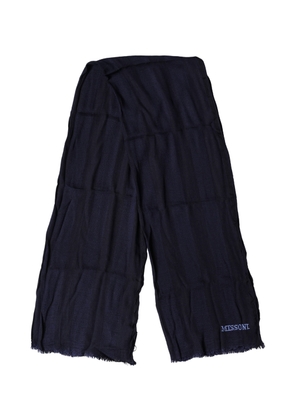 Dolce & Gabbana Dark Blue Wool Knit Unisex Wrap Fringe Shawl 170cm x 60cm Scarf