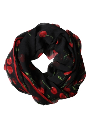 Dolce & Gabbana Black Cherry Print Silk Shawl Stole 190cm x 122cm Scarf