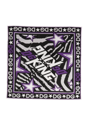 Dolce & Gabbana Black Purple DG King Cotton Foulard 51cm x 49.5cm Scarf