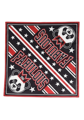 Dolce & Gabbana Black Red Panda Cotton Square Foulard 50.5cm x 50cm Scarf