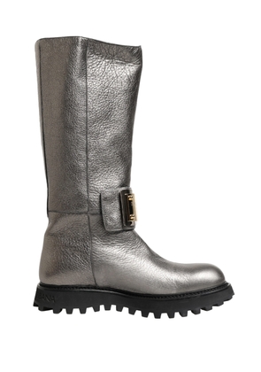 Dolce & Gabbana Metallic Silver Leather Mid Calf Boots Shoes - EU44/US11