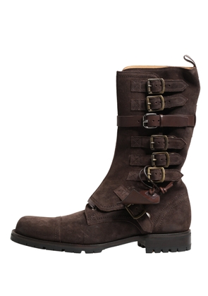 Dolce & Gabbana Brown Suede Leather Combat Ankle Boots  Shoes - EU45/US12