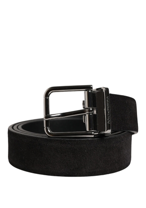 Dolce & Gabbana Black Calfskin Leather Silver Metal Buckle Belt - 85 cm / 34 Inches