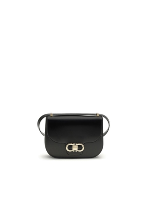 Ferragamo Black Calf Leather Bos Taurus Shoulder Bag