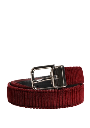 Dolce & Gabbana Men Red Velvet Leather Metal Buckle Belt - 90 cm / 36 Inches