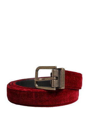 Dolce & Gabbana Men Burgundy Velvet Cotton Metal Buckle Belt - 85 cm / 34 Inches