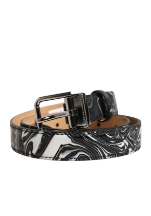 Dolce & Gabbana Men Black Marble Leather Metal Buckle Belt - 85 cm / 34 Inches