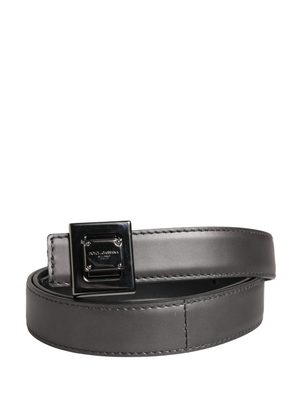Dolce & Gabbana Men Silver Classic Leather Square Buckle Belt - 85 cm / 34 Inches