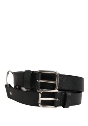 Dolce & Gabbana Black Double Strap Leather Silver Buckle Belt - 140 cm / 56 inch