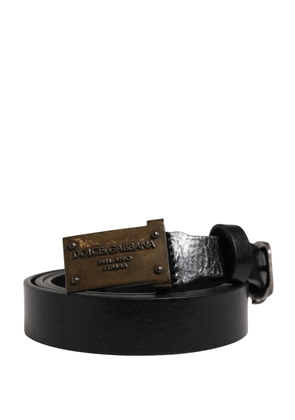 Dolce & Gabbana Men Black Classic Leather Logo Buckle Belt - 100 cm / 40 Inches