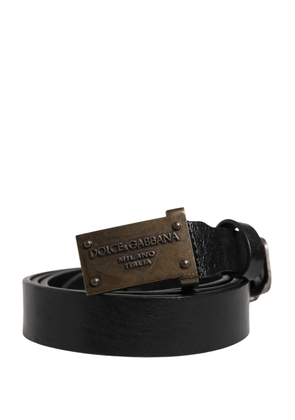 Dolce & Gabbana Men Black Classic Leather Logo Buckle Belt - 100 cm / 40 Inches