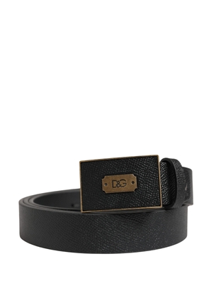 Dolce & Gabbana Men Black Classic Leather Logo Buckle Belt - 110 cm / 44 Inches