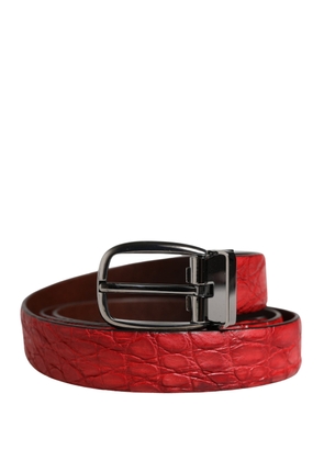 Dolce & Gabbana Men Red Exotic Leather Metal Buckle Belt - 95 cm / 38 Inches