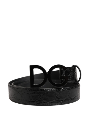 Dolce & Gabbana Men Black Exotic Leather Logo Buckle Belt - 95 cm / 38 Inches