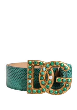 Dolce & Gabbana Green Leather DG Logo Embellished Buckle Belt - 75 cm / 30 Inches