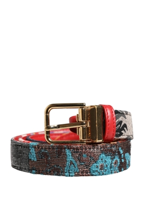 Dolce & Gabbana Multicolor Floral Jacquard Metal Buckle Belt - 95 cm / 38 Inches