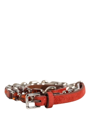 Dolce & Gabbana Red Velvet Crystals Chain Embellished Belt - L