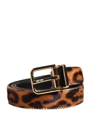 Dolce & Gabbana Brown Calf Fur Leopard Metal Buckle Belt - 80 cm / 32 Inches