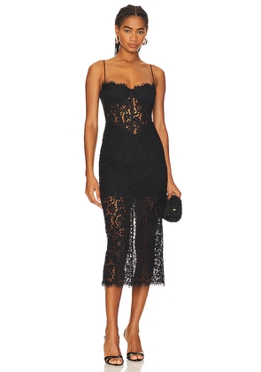 Bardot Olina Corset Midi Dress in Black. Size 10. Also in 12, 6, 8.