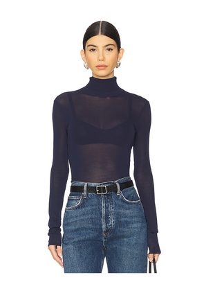 EAVES Alexander Sheer Turtleneck Sweater in Navy. Size L. Also in XL.